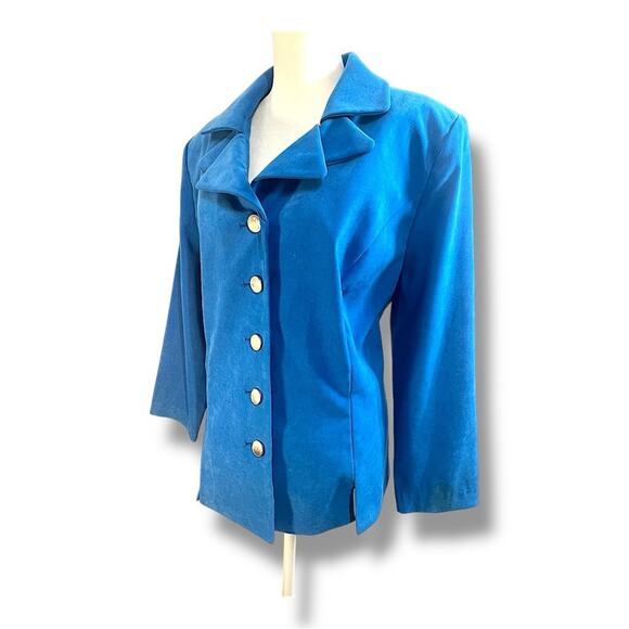 AMANDA SMITH Vintage Double Collar Blue Faux Suede Blazer Women’s SZ 16W - Picture 9 of 16